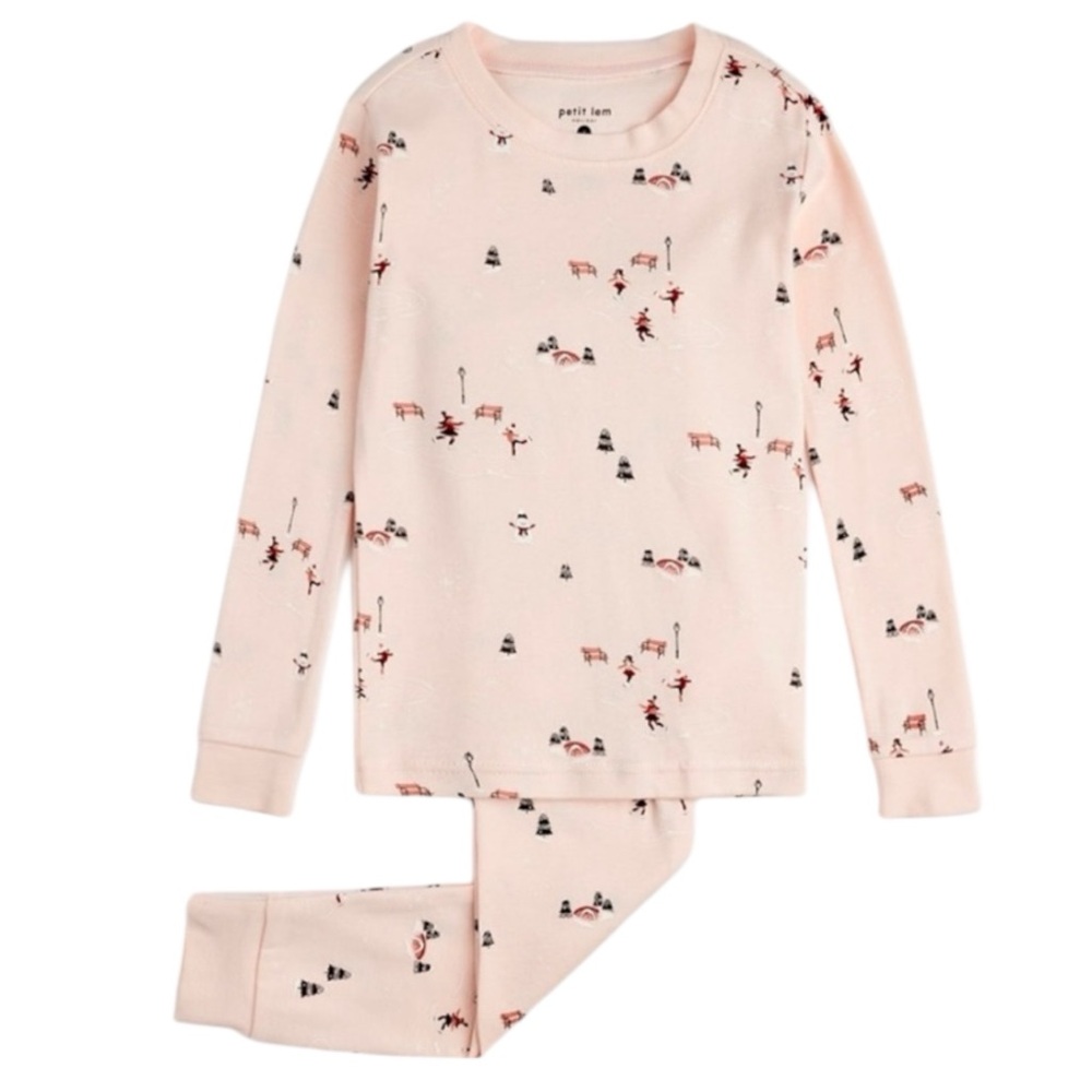 NWT Petit Lem‎ Girls Pond Skating Pajama Set Winter Cozy Soft Organic Cotton